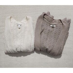 Croft‎ Barrow Women's Tan/White Open Cardigan 3/4 Sleeve Size 2XL Lot Of 2